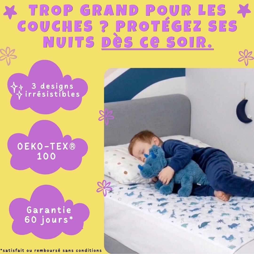 🌙 Alèse Imperméable & Silencieuse avec fixations latérales - Protection Matelas Enfant Anti-Pipi OEKO-TEX® | Le Petit Nuage™